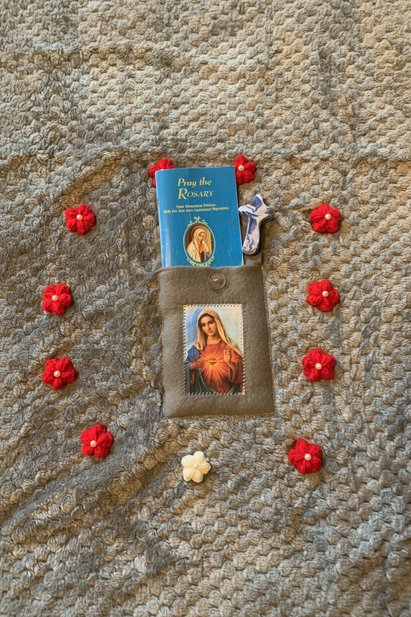 Rosary Lap Blanket Pocket Close-up